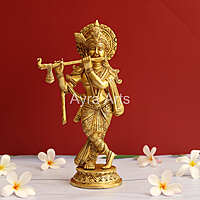 Brass Venu Gopal Krishna Playing Flute  - 10.5 Inch Height