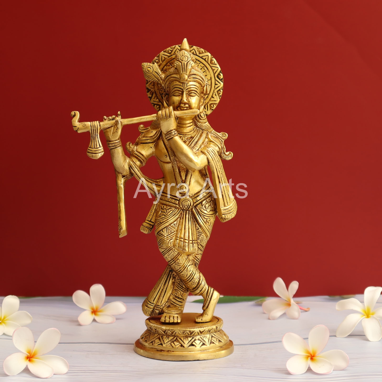 Brass Venu Gopal Krishna Playing Flute  - 10.5 Inch Height