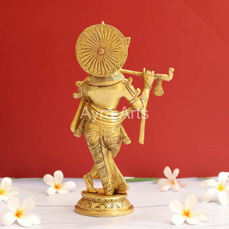 Brass Venu Gopal Krishna Playing Flute - 10.5 Inch Height