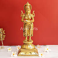 Brass Deep Lakshmi Statue Holding in Deep - 16 Inch Height