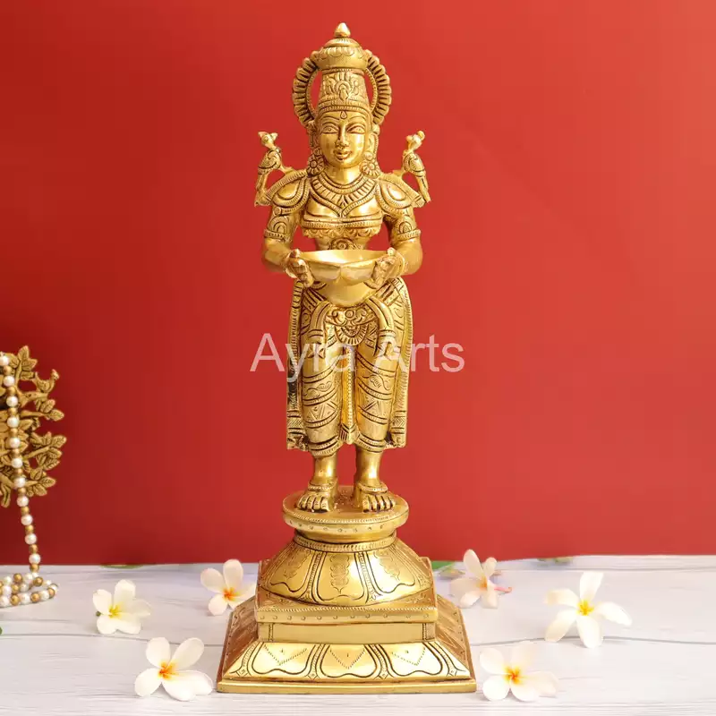 Brass Deep Lakshmi Statue Holding in Deep - 16 Inch Height