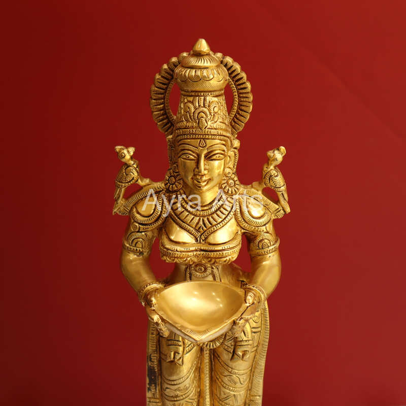 Brass Deep Lakshmi Statue Holding in Deep - 16 Inch Height