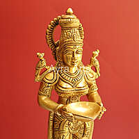 Brass Deep Lakshmi Statue Holding in Deep - 16 Inch Height
