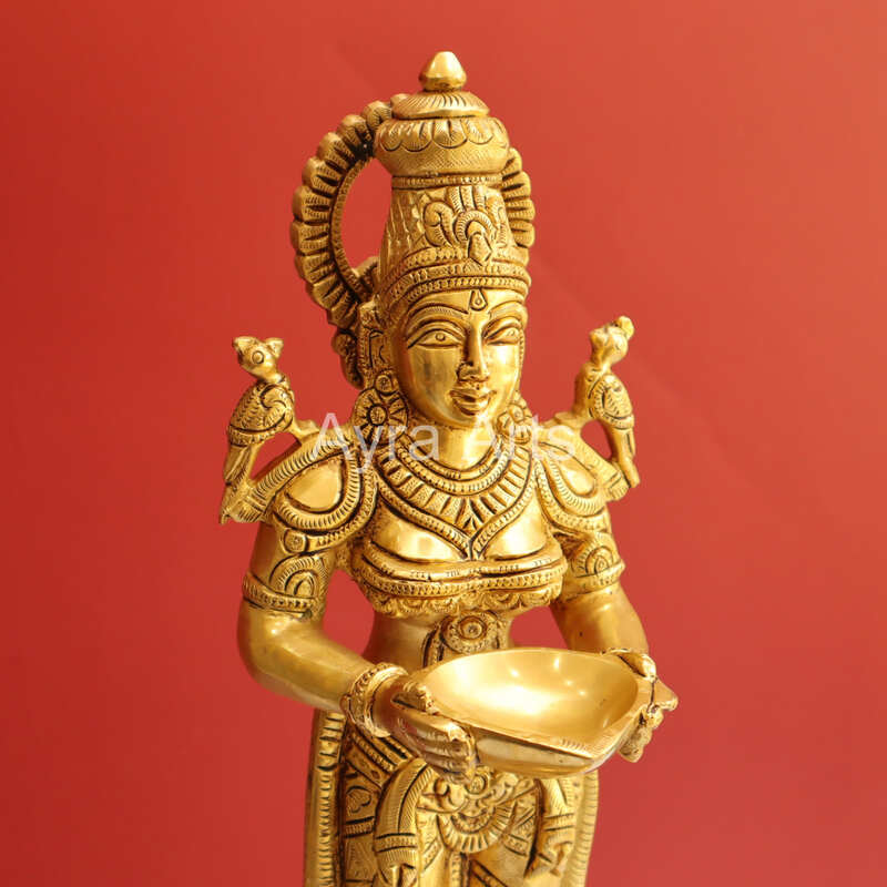 Brass Deep Lakshmi Statue Holding in Deep - 16 Inch Height