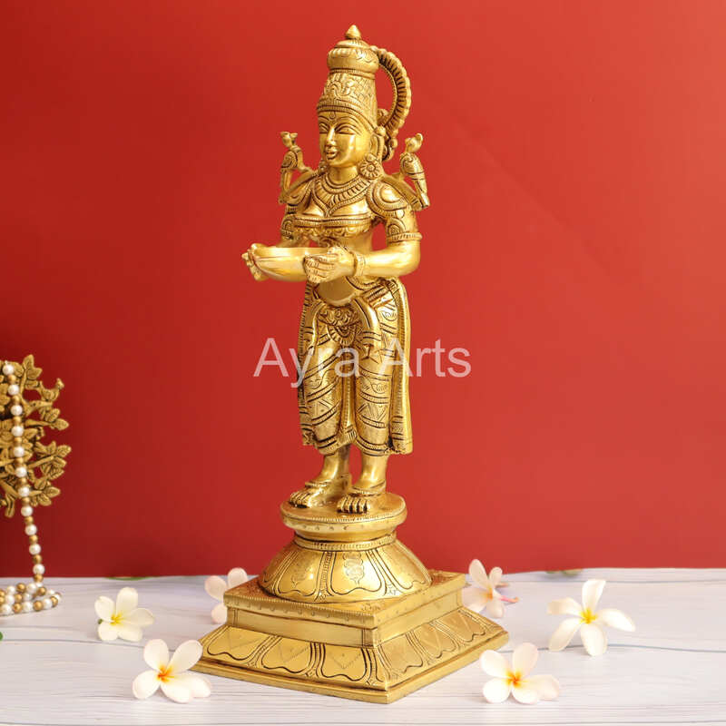 Brass Deep Lakshmi Statue Holding in Deep - 16 Inch Height