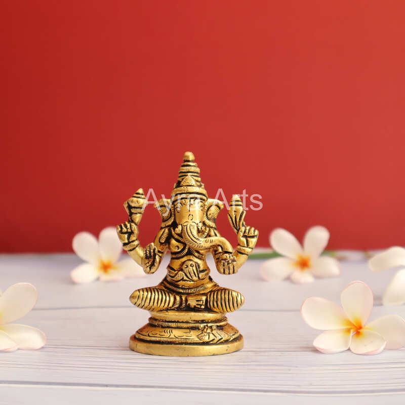 Brass Ganesha Idol - 3.5 inch Height