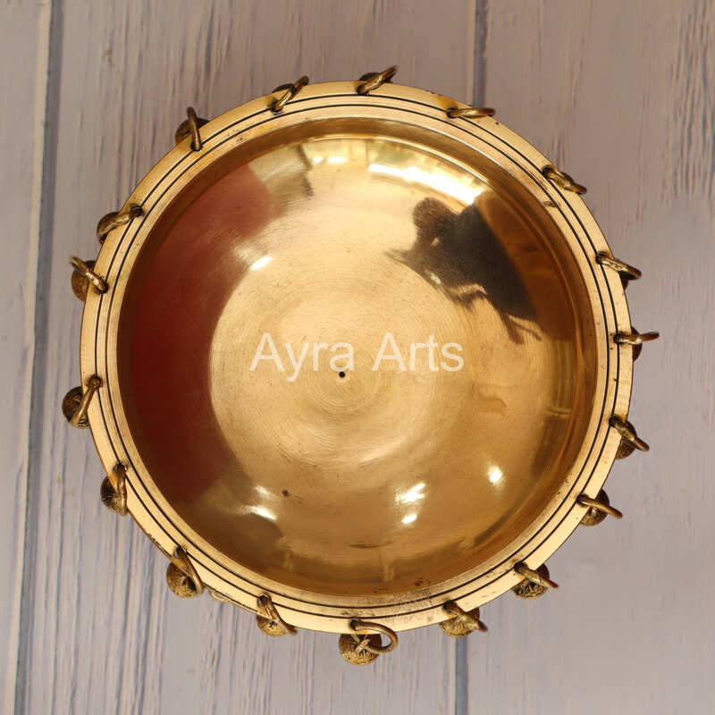 Brass Ghungroo Urli with Stand Traditional bowl for flower decoration - 8 Inch Length