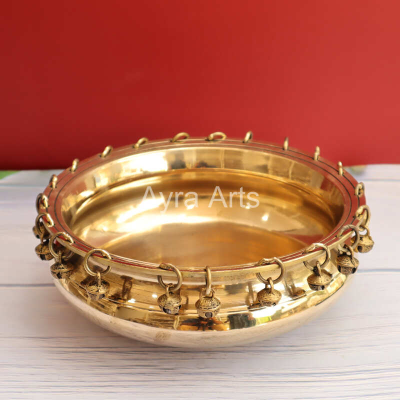 Plain Urli Brass Bowl With Ghungroos - 9 Inch Length