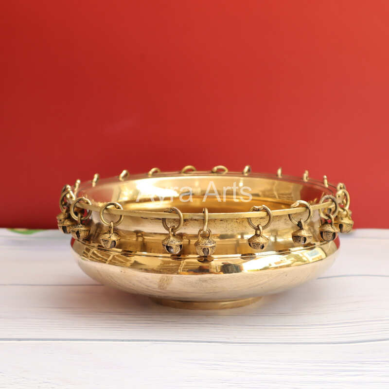 Plain Urli Brass Bowl With Ghungroos - 9 Inch Length