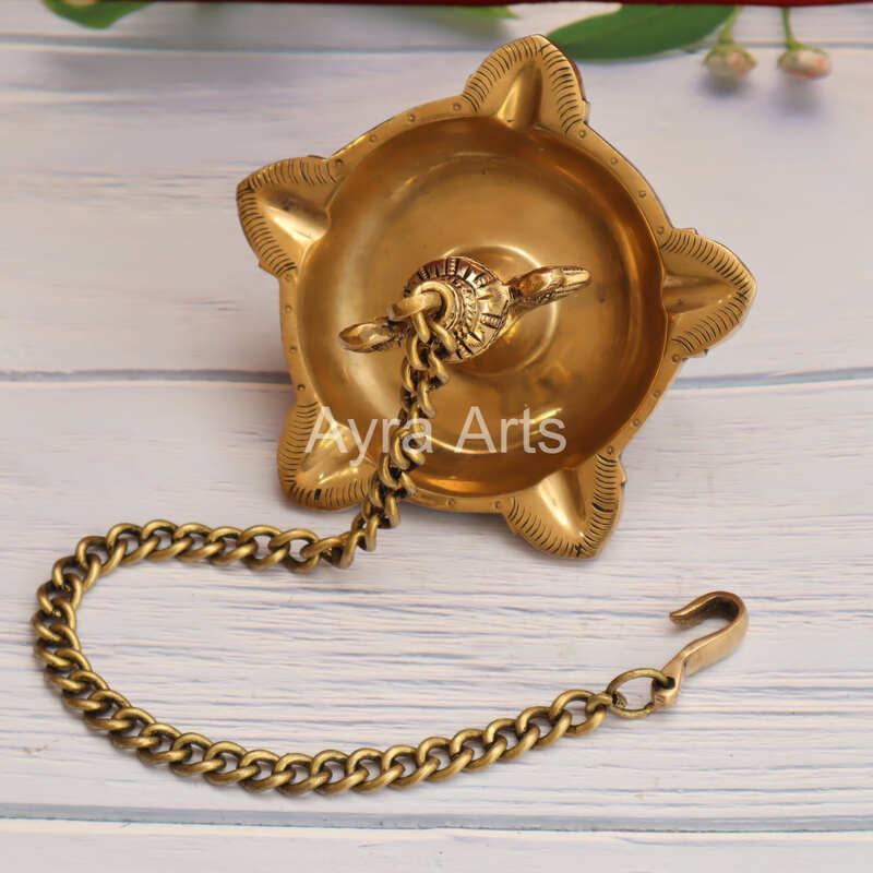 Five Oil Wick Hanging Bird Lamp With Chain - 26 Inch Height