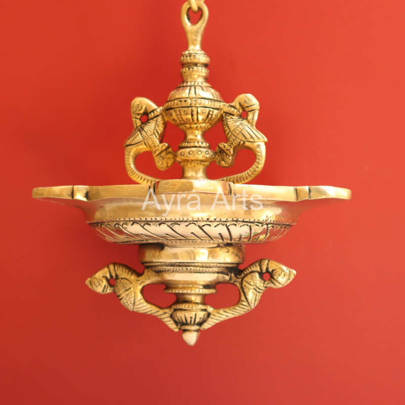 Five Oil Wick Hanging Bird Lamp With Chain - 26 Inch Height