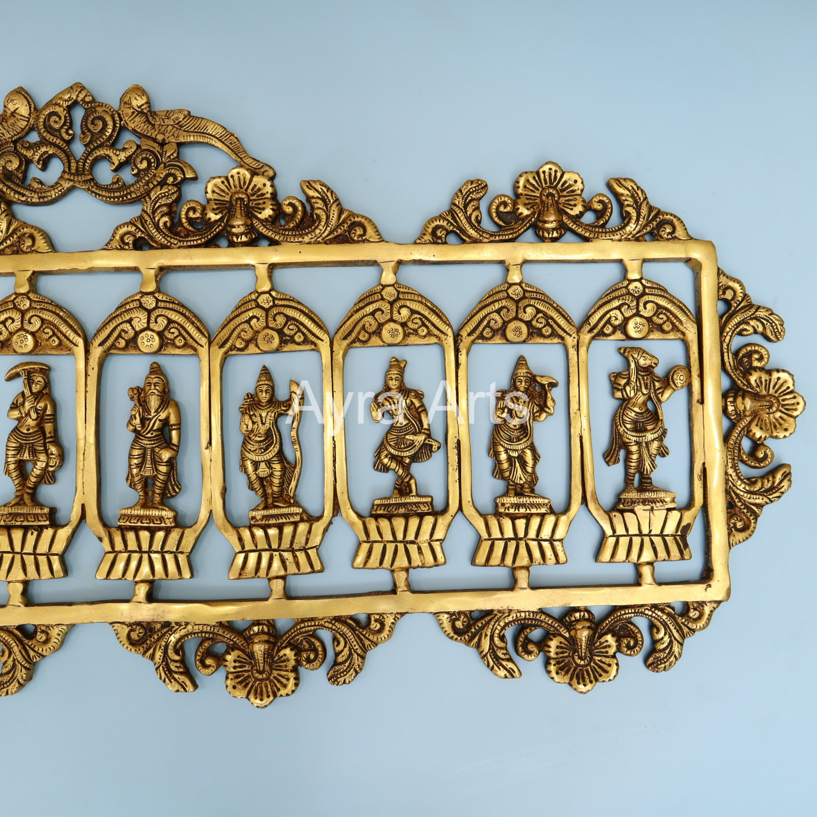 Superfine Brass Dashavatara Wall hanging Panel Ten Incarnations of Lord Vishnu- 33 inch Lenght