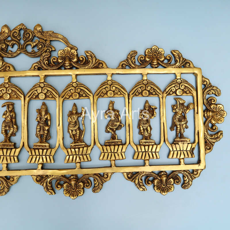 Superfine Brass Dashavatara Wall hanging Panel Ten Incarnations of Lord Vishnu- 33 inch Lenght