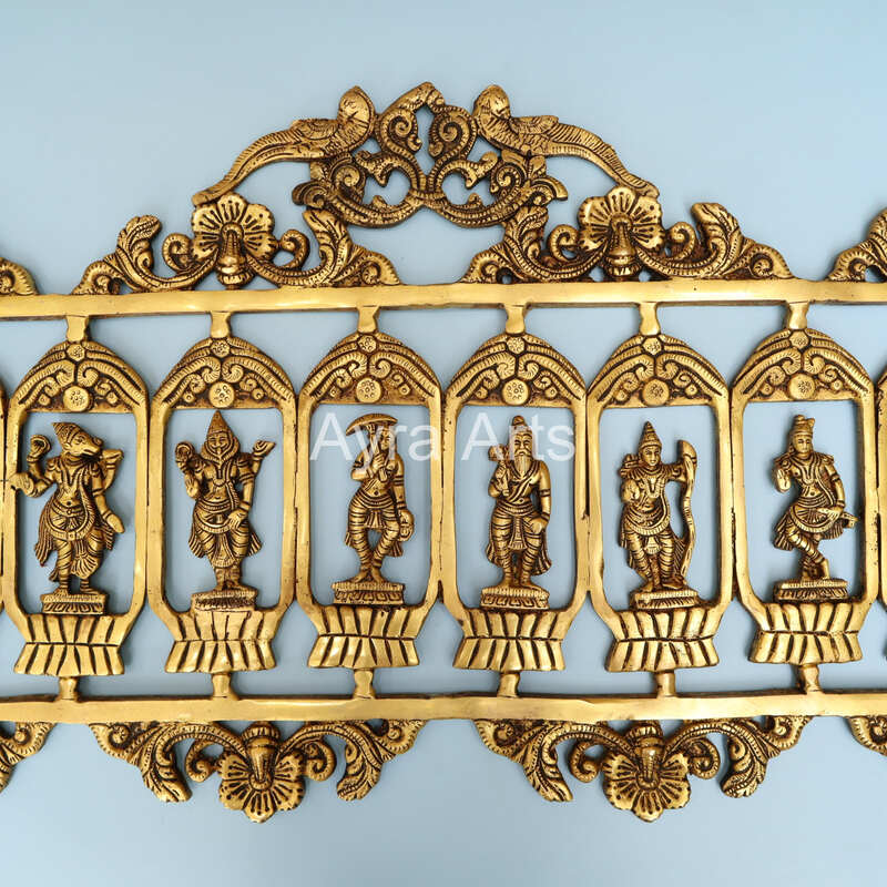 Superfine Brass Dashavatara Wall hanging Panel Ten Incarnations of Lord Vishnu- 33 inch Lenght