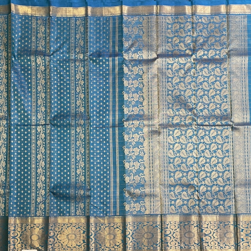 Dome Blue Kanchipuram with Ilai Brocade