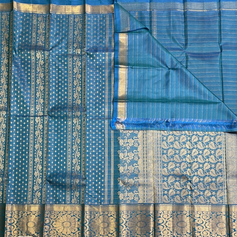 Dome Blue Kanchipuram with Ilai Brocade