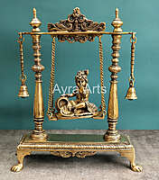 Brass Krishna Statue On Swing Butter Krishna Idol on Jhula for Home Decor Temple Mandir - 16 inch Height