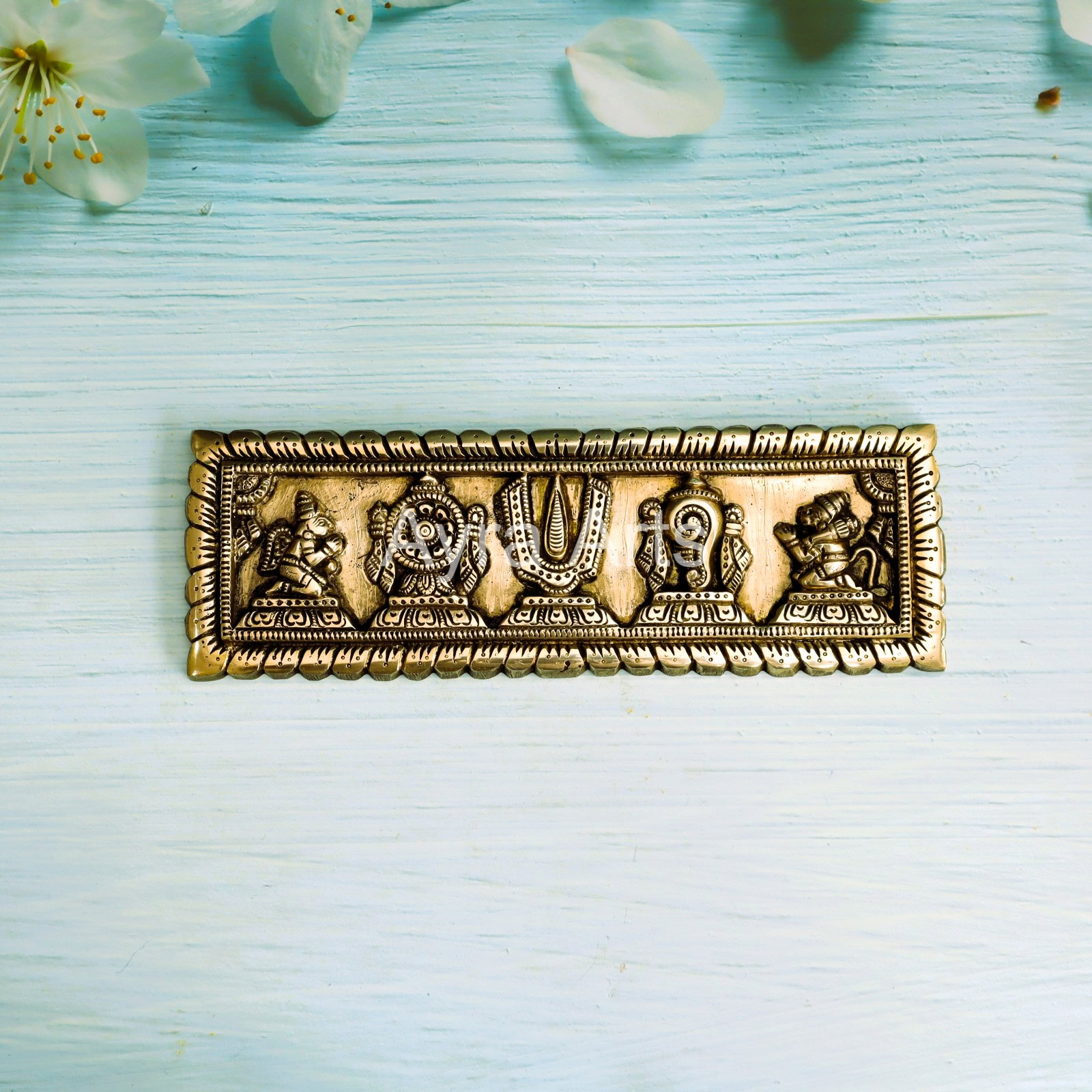 Brass Shank Chakra Namah Hanuman Wall Plate - 11.5 Inch Length