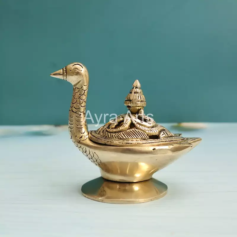 Pure Brass Swan Dhoop Dani Incense Burner for Puja and Home Decor - 4 Inch Height