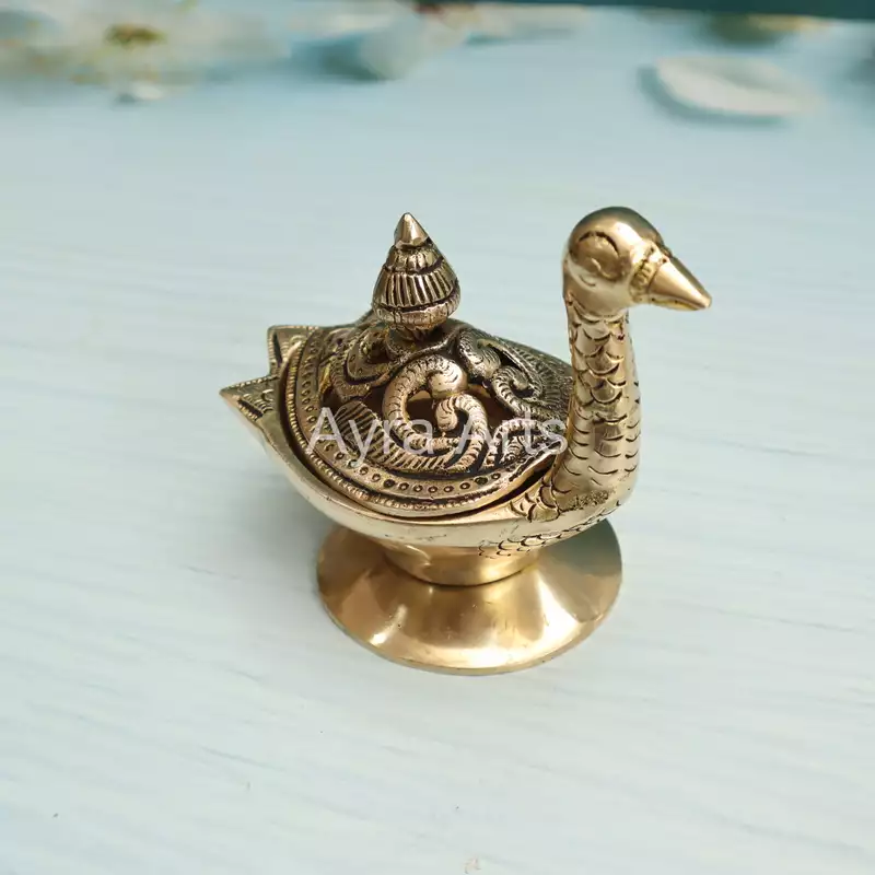 Pure Brass Swan Dhoop Dani Incense Burner for Puja and Home Decor - 4 Inch Height