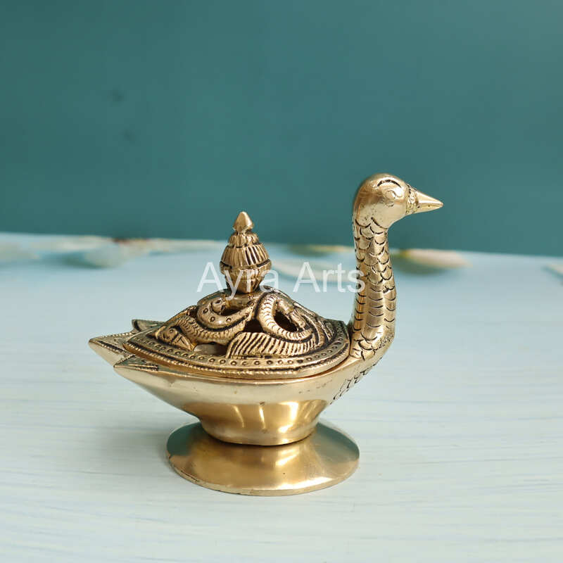 Pure Brass Swan Dhoop Dani Incense Burner for Puja and Home Decor - 4 Inch Height