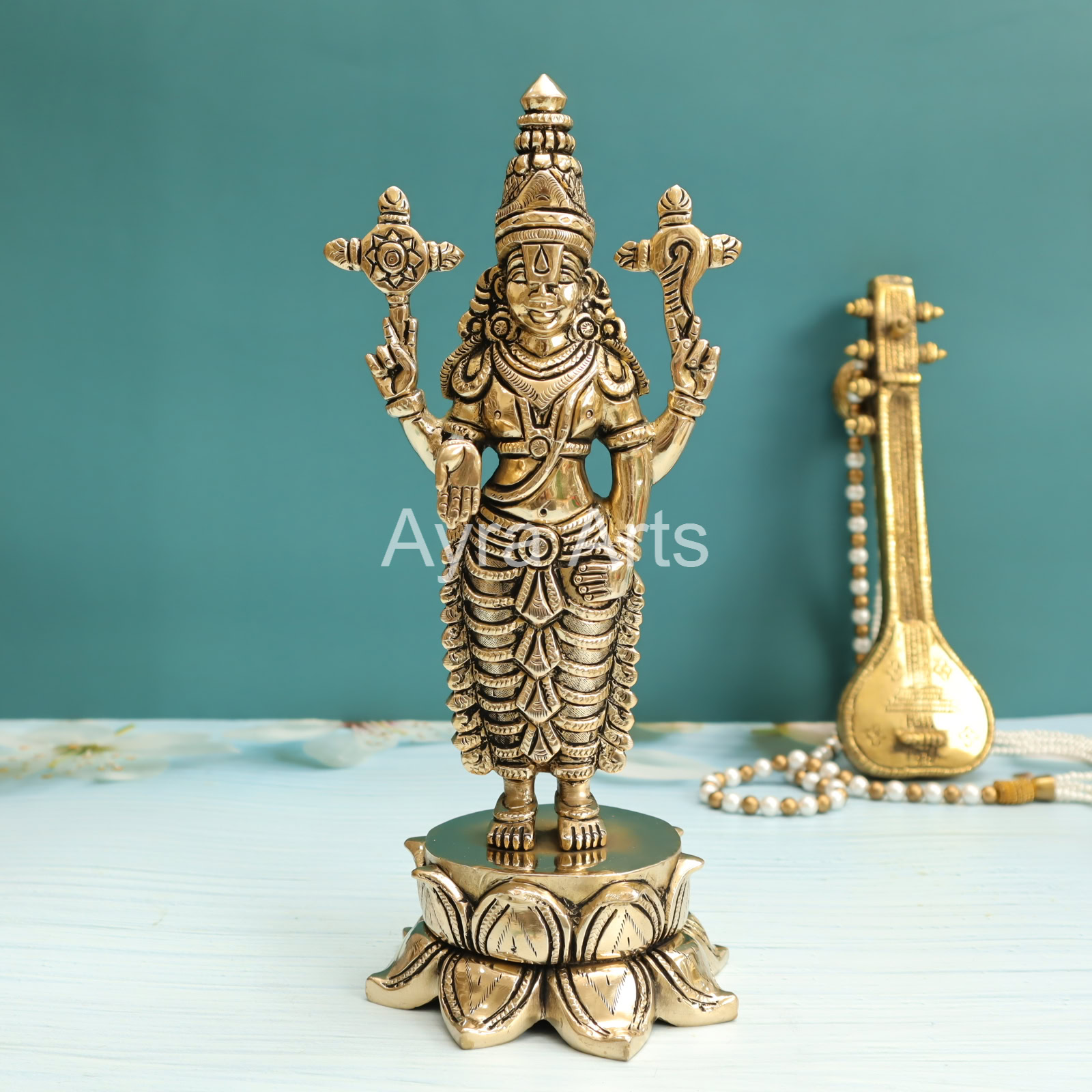 Brass Tirupati Balaji Standing on Lotus Base - 10 Inch Height