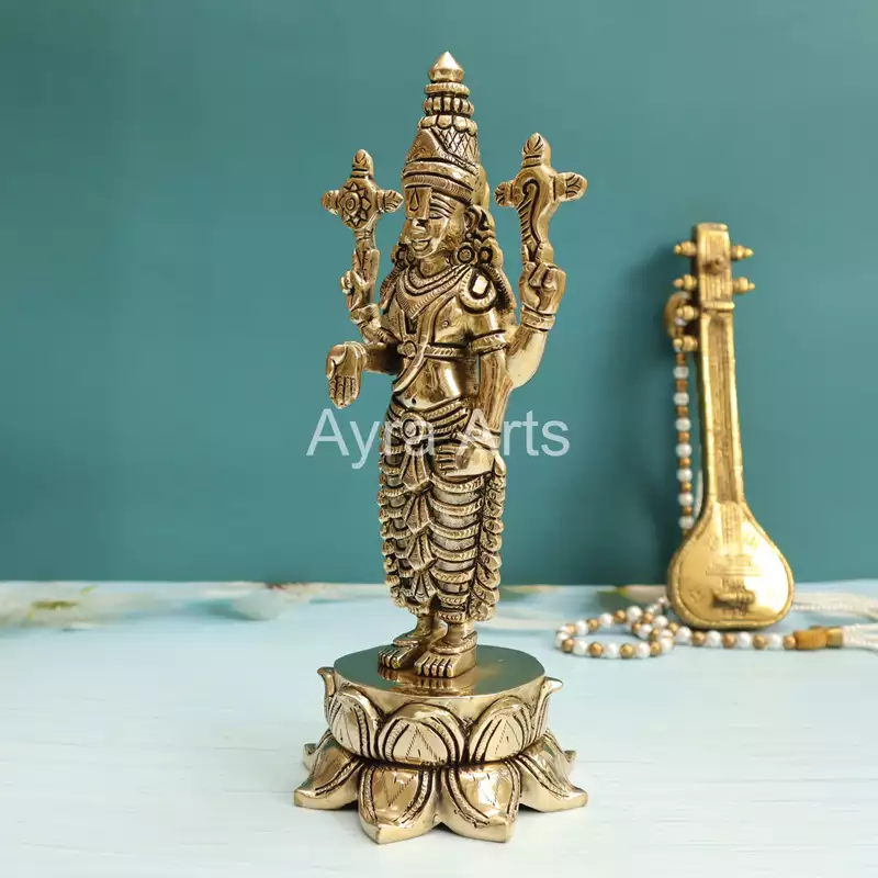 Brass Tirupati Balaji Standing on Lotus Base - 10 Inch Height