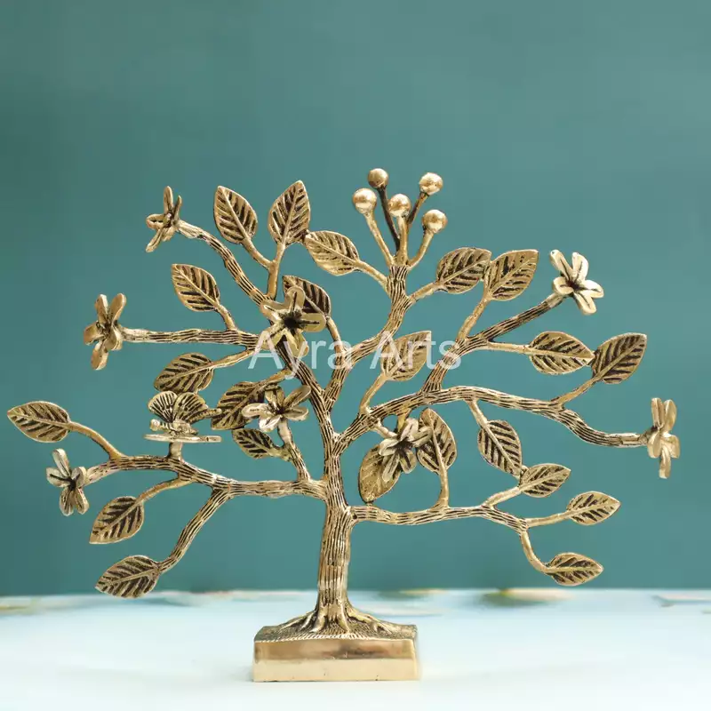 Brass Kalpavriksha Tree of Life Showpiece Table Decor - 9.5 Inch Height