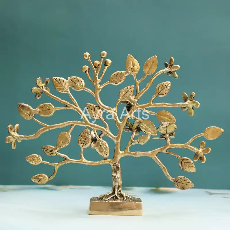 Brass Kalpavriksha Tree of Life Showpiece Table Decor - 9.5 Inch Height