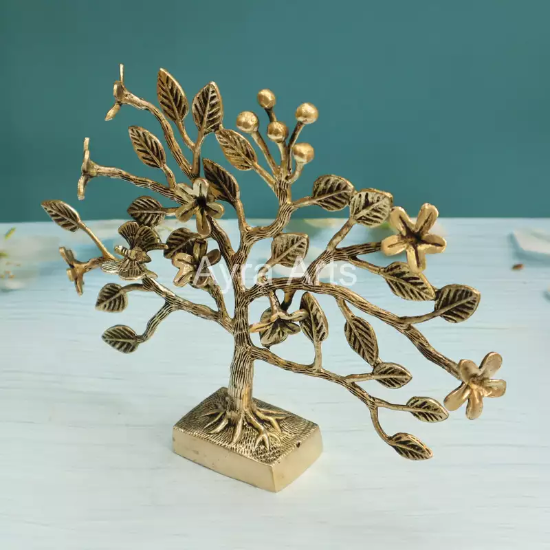 Brass Kalpavriksha Tree of Life Showpiece Table Decor - 9.5 Inch Height