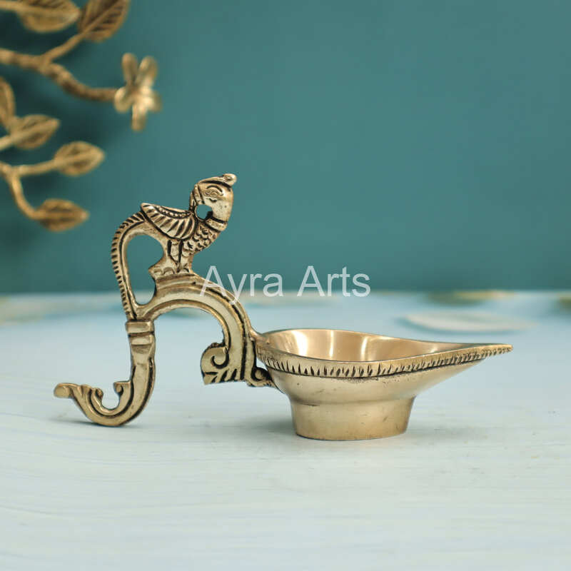 Ek Aarti Brass Bird Diya - 3.2 inch Height | Decorative Brass Diya with Bird Design