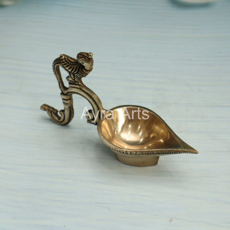 Ek Aarti Brass Bird Diya - 3.2 inch Height | Decorative Brass Diya with Bird Design