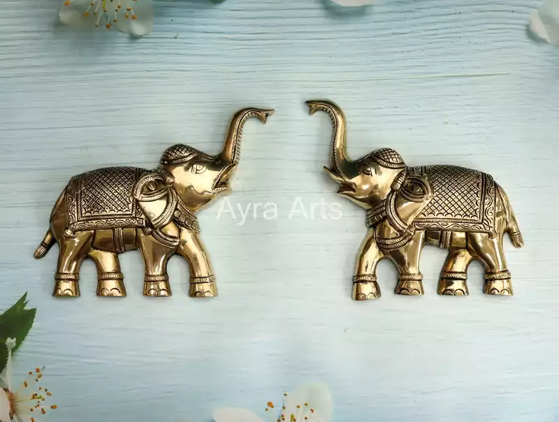 Brass Elephant Wall Mount Set - 8 Inch Height
