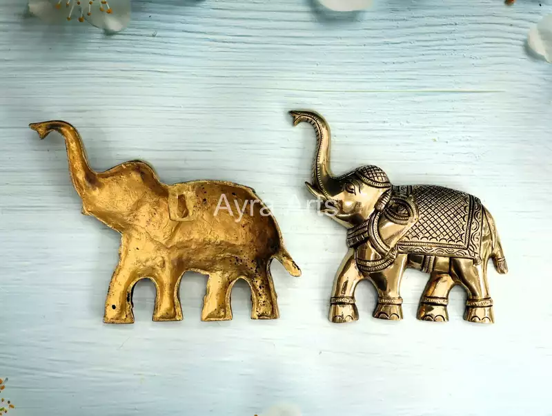 Brass Elephant Wall Mount Set - 8 Inch Height