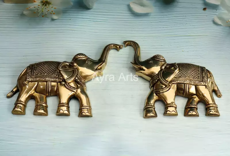 Brass Elephant Wall Mount Set - 8 Inch Height