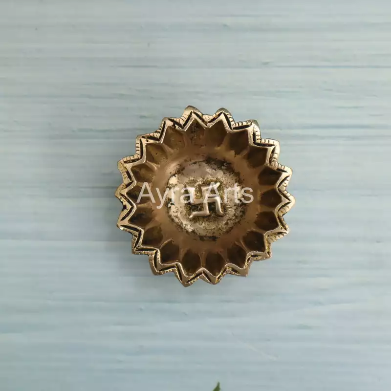 Brass Sun Design Swastik Diya - 1 Inch Height