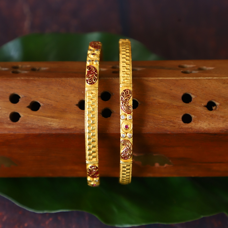 ANTIQUE OVAL SHAPED  WITH  RED AND GREEN STONE BANGLES