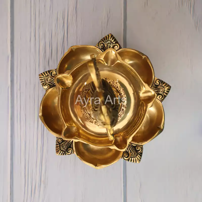 Brass Ten Wick Peacock Diya - 12 Inch Height