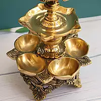 Brass Ten Wick Peacock Diya - 12 Inch Height