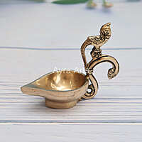 Brass Ek Aarti Handcrafted Aarti Diya with Parrot handle - 4.5 Inch Length