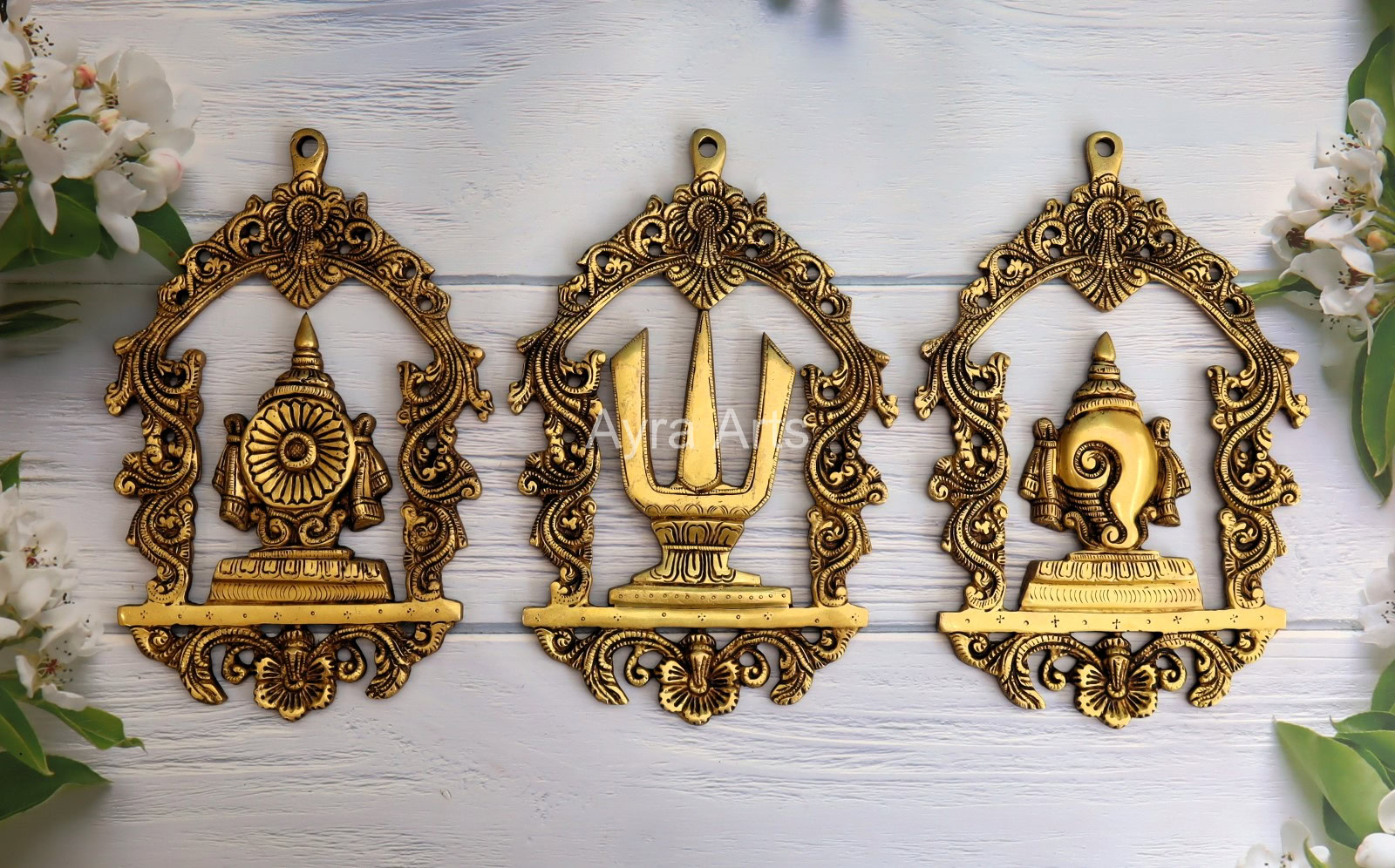 Brass Shank Chakra Namah Wall Mount Set - 12 Inch Height