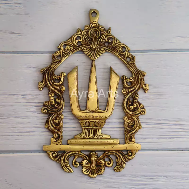Brass Shank Chakra Namah Wall Mount Set - 12 Inch Height