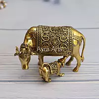 Premium Light Weight Brass Surabhi Cow And Calf Idol - 3.5 Inch Height
