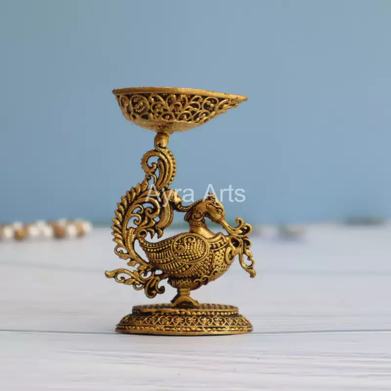 Premium Light Weight Brass Swan Deepak - 3.5 Inch Height