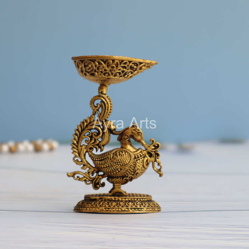 Premium Light Weight Brass Swan Deepak - 3.5 Inch Height