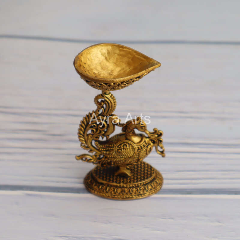 Premium Light Weight Brass Swan Deepak - 3.5 Inch Height