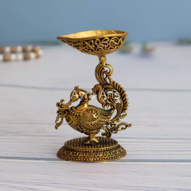 Premium Light Weight Brass Swan Deepak - 3.5 Inch Height