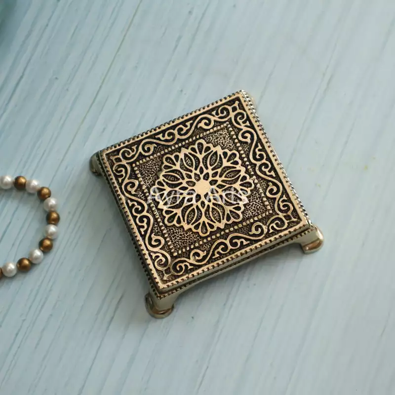 Handcarved Decorative Brass Pooja Chowki - 4 Inch Height