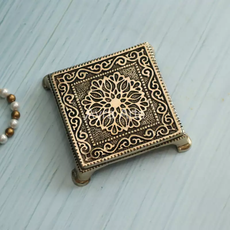 Handcarved Decorative Brass Pooja Chowki - 4 Inch Height