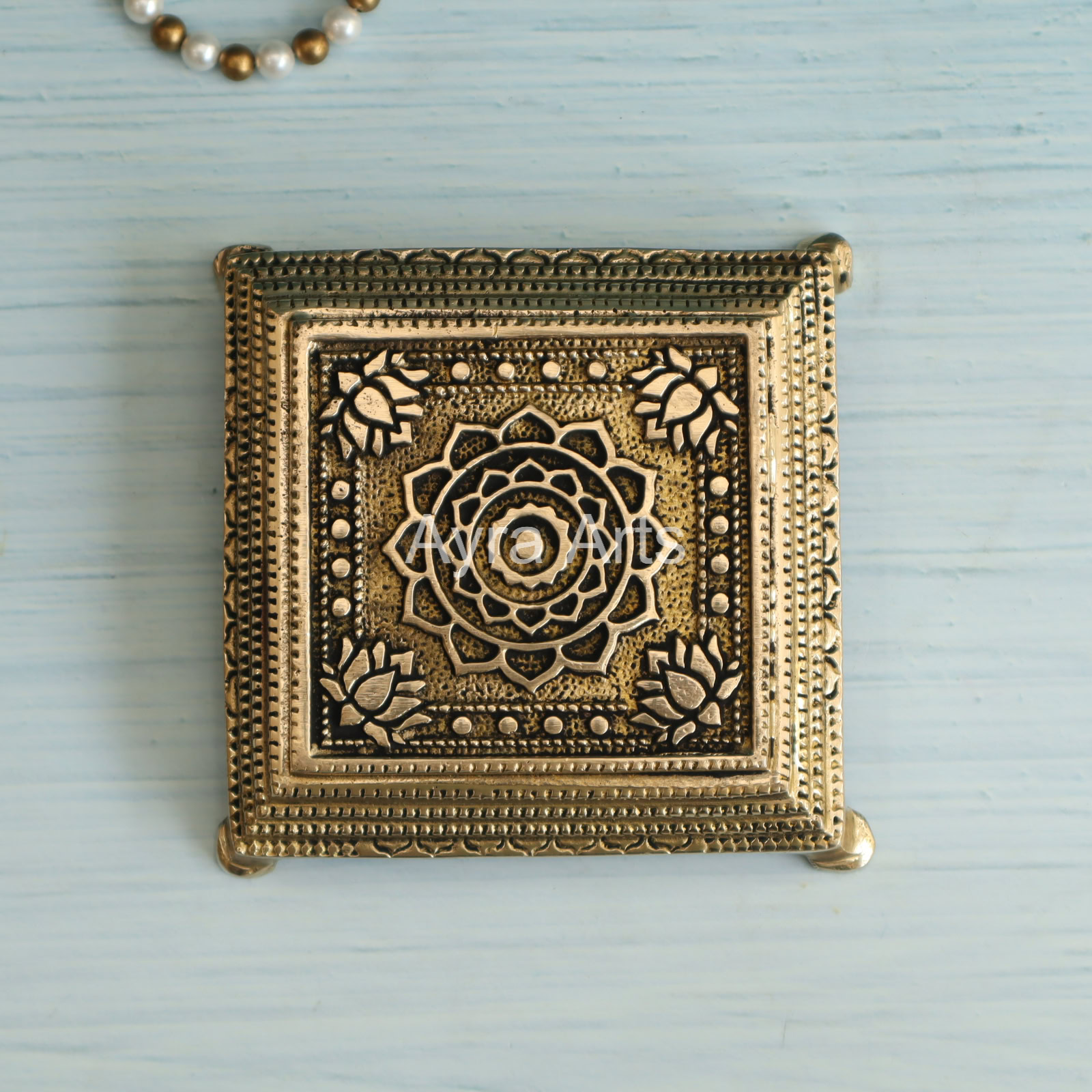 Brass Ethnic Lotus Chowki - 5 Inch Height